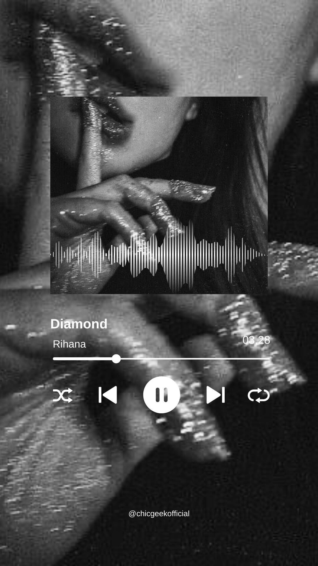 Silhouette of woman with glossy lips and finger on lips, audio waveform overlay, dark aesthetic.