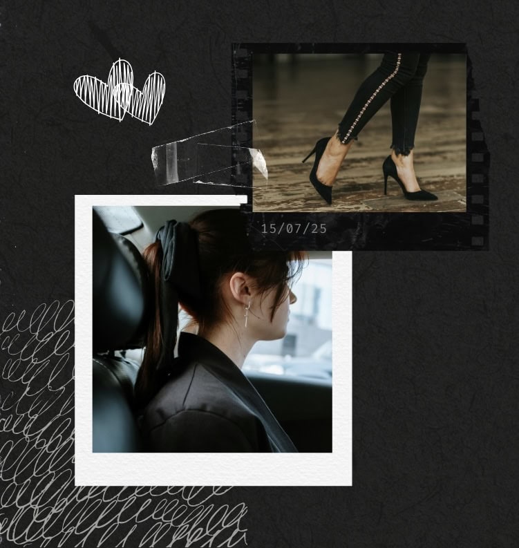 High-heeled legs walking on wet ground, stylish fashion footwear, black shoes with embellishments.