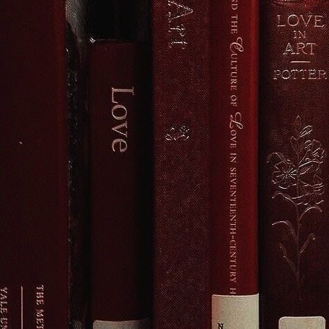 Red-themed vintage books about love, art, and literature for romantic home decor or book lover gifts.