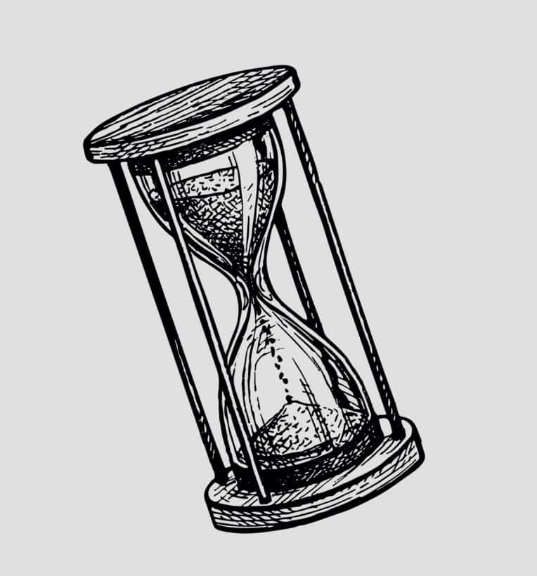 Dark sketch of an hourglass symbolizing the passage of time and urgency.