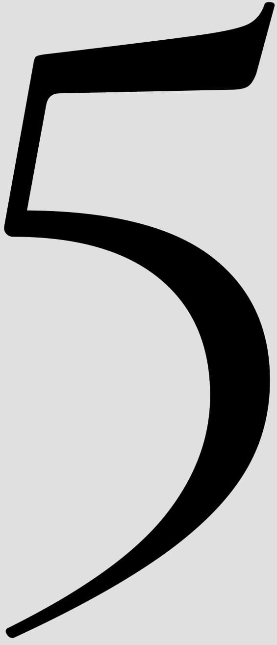 Number 5 in bold black font on a gray background, representing digital clock or countdown icon.