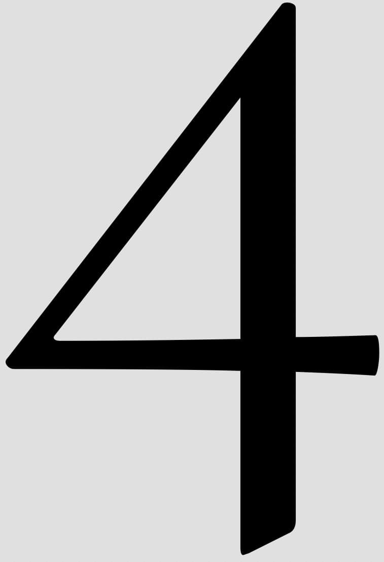 Bold black number 4 on gray background, digital countdown or number icon.