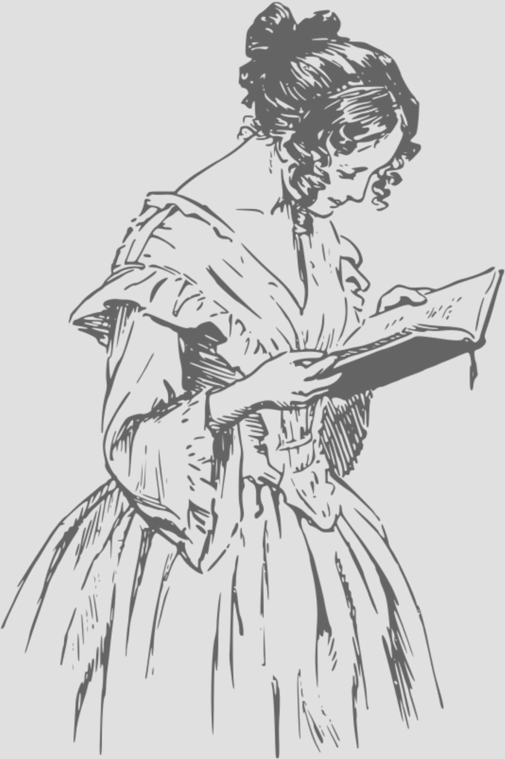 Sophisticated woman reading a book, vintage sketch style for lifestyle and fashion SEO.